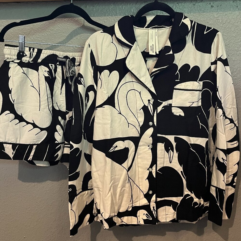 Anthropologie Black and White Swan Pajama Set